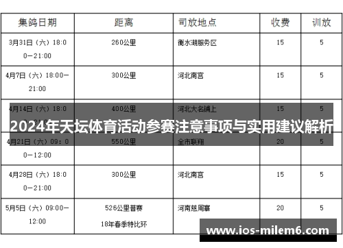 2024年天坛体育活动参赛注意事项与实用建议解析