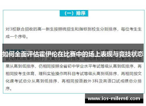 如何全面评估霍伊伦在比赛中的场上表现与竞技状态